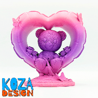 teddy's valentine balloon cute baby teddy bear sitting heart shaped surrounded roses butterflies 3d print model - Mito3D