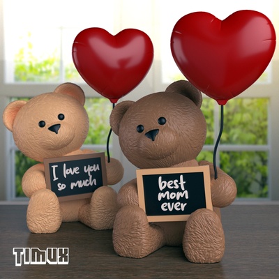 teddy bear a chalk board heart balloon gift love mom multipart cute decoration office celebration 3d print model - Mito3D