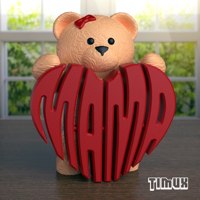 teddy bear a mama heart sign gift love mom multipart cute decoration office celebration mother mothers day 3d print model - Mito3D