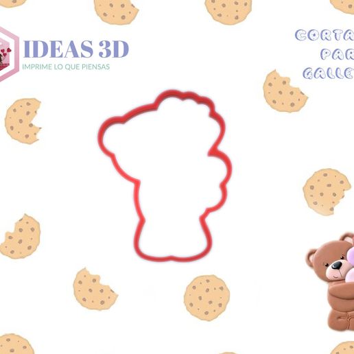 teddy bear hearts cookie cutter valentine's day 3D print model - Mito3D