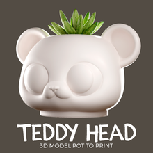 teddy head plant pot plants bear animal matera planter suculent succulent cactus cacti 3d print model - Mito3D