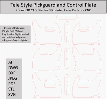 télé pickguard modèles 2d 3d goujat dossiers 3d print model - Mito3D