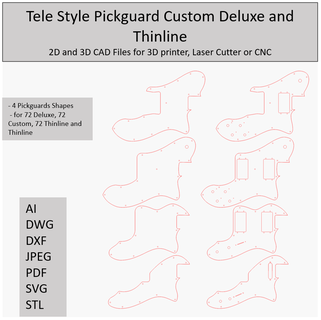 telecaster deluxe linha fina personalizadas pickguards modelos 2d 3d cafajeste arquivos violão picareta laser cnc 3d print model - Mito3D