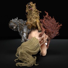fırtına Sanat minyatürler heykel Kurt kurtlar diyorama duygular ruh Kadın mücadele etmek 3d print model - Mito3D