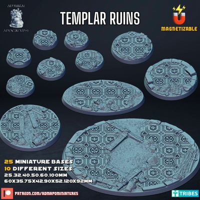 templar ruins bases & toppers pre-supported game gothic medieval church cathedral tiles 28mm loot knights 32mm corpse templars 3d print model - Mito3D