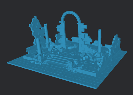 Tempel Ruine Szene Felsen Backstein Diorama Teller 3d print model - Mito3D