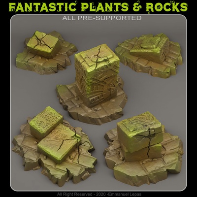 temple ruins fantastic plants & rocks game dnd5e warhammer40k rpg ttrpg game miniature terrain 3dprinting tree plant rock fantasy 3d print model - Mito3D