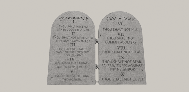 ten commandments list god words written tablets flexi joint print place 2 models hollow text relief christian gift religious 10 tablet tabletop plaque word engraved stand spiritual design catholic house rules faithful home decoration scripture 3d print model - Mito3D