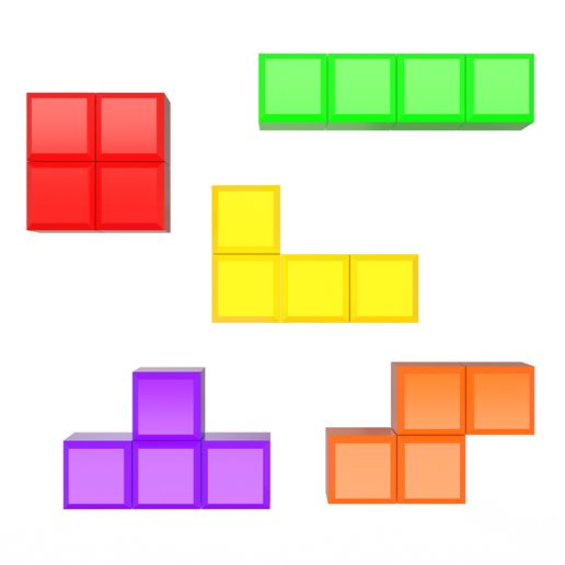 tetris tijolos conjunto 02 jogos vídeo quadra tijolo Toque estilo cubo mosaico gráfico quadrado enigma geométrico 3D print model - Mito3D