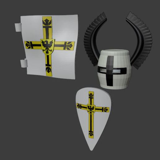 teutonic knight game flag shield helmet playmobil 3D print model - Mito3D