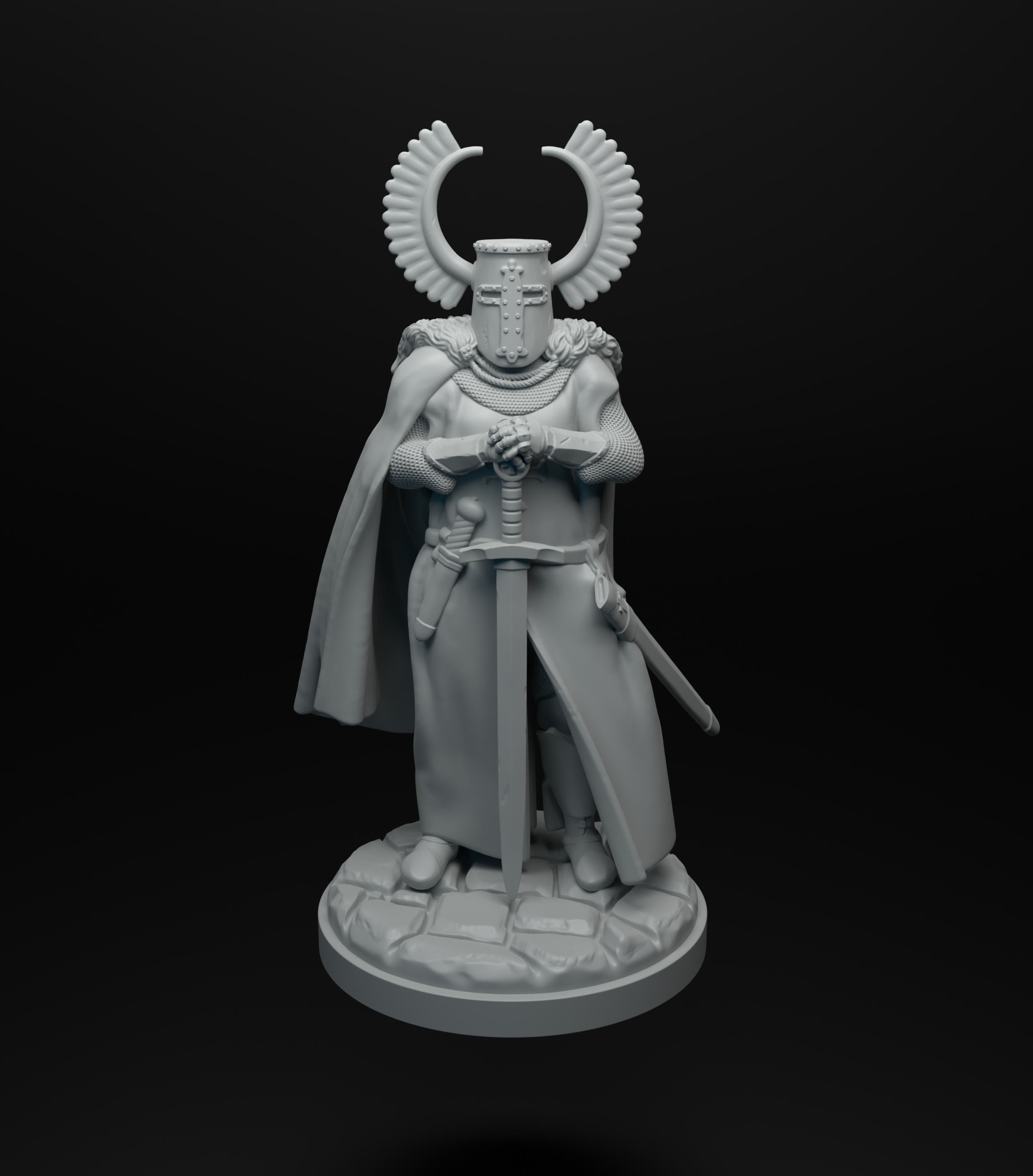 teutonico cavaliere in piedi miniatura fantasia medievale armatura mischia spada guerriero Tedesco mini minis figura statua scultura stampabile gioco guerra tavolo crociato storia arte sculture 3D print model - Mito3D