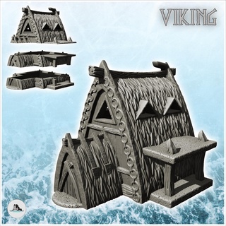thatched viking house canopy motifs 25 - medieval feudal archaic saga 28mm 15mm building architecture tabletop miniatures scenery wargame game terrain accessories middle age dark rose war traditionnal fantasy european village 3d print model - Mito3D