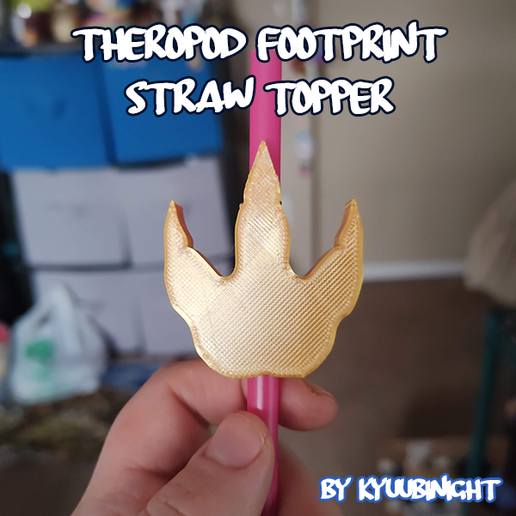 theropod dinosaur footprint straw topper rex theropd trex kitchen dining 3D print model - Mito3D
