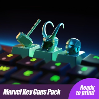 Thor loki homem Ferro keycaps 3d mecânico teclado tecla cereja mx maravilha capacete martelo Disney herói 3d print model - Mito3D