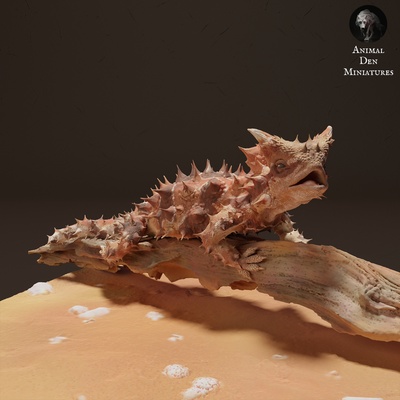 espinhoso diabo on ramo animal companheiro réptil lagarto reptiliano gecko selvagem animais selvagens criatura realista escultura estatueta figura miniatura deserto 3d print model - Mito3D
