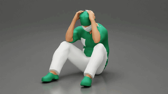 pensoso chirurgo seduta mano testa uomo ragazzo maschio corpo miniature carattere umano diorama miniatura figura 164 1 64 figure Stampa 164scale 3d print model - Mito3D