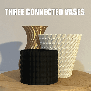 three connected vases Home vase spiral modern art fast big 3d print model - Mito3D