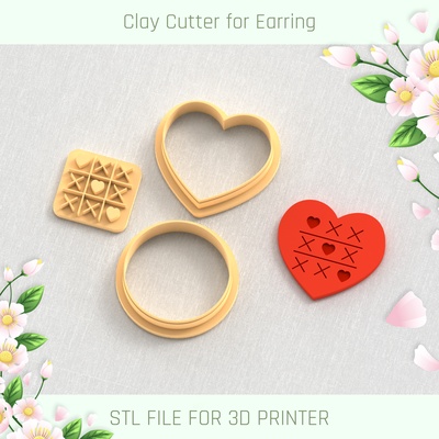 tic tac toe valentine's day clay cutter tools earring valentines stl jewelry earrings love cutters 3d print model - Mito3D