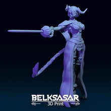tiefling fighter duelist 3d print model foil woman girl female beautiful fantasy detailed realistic dnd 28mm 32mm 55mm board boardgames straps skirt horns miniatures figurines 3d print model - Mito3D