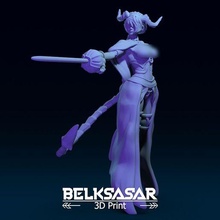 tiefling fighter duelist topless 3d print model foil woman girl female beautiful fantasy detailed realistic dnd 28mm 32mm 55mm board boardgames straps skirt horns miniatures figurines 3d print model - Mito3D