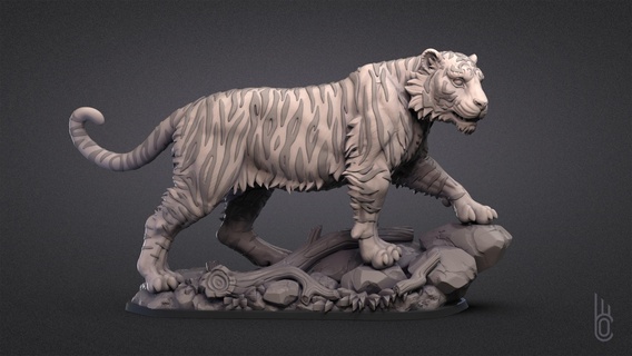 tigre gato predador natureza mamífero pantera selvagem fera criatura pedras listras patas rabo garras Puma leopardo tigres arte esculturas 3d print model - Mito3D