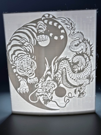 tiger drachen yin yang lithophan kunst litho 3d print model - Mito3D