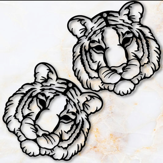 tiger earrings necklace pendant wall art keychain jewelry big cat jungle cats animal safari stripes realistic kitty low poly wallart 2d free decoration decor home 3d print model - Mito3D