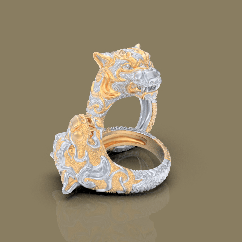 Tiger Kopf Ring Tigerhead Tier Schmuck Löwe 3D print model - Mito3D