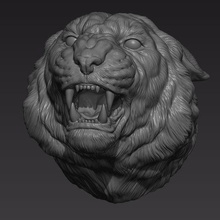 tigre testa ruggito arte pendente selvaggio scultura statua arredamento stampabile ciondoli medaglione cnc sollievo gioielleria sculture gioiello argento collana sorriso 3d print model - Mito3D