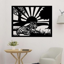 tiger panel sun art animal nature mountain rocks trees bas-relief emboss cnc 3d engraving sculpture woodcarving relief artcam 3d print model - Mito3D