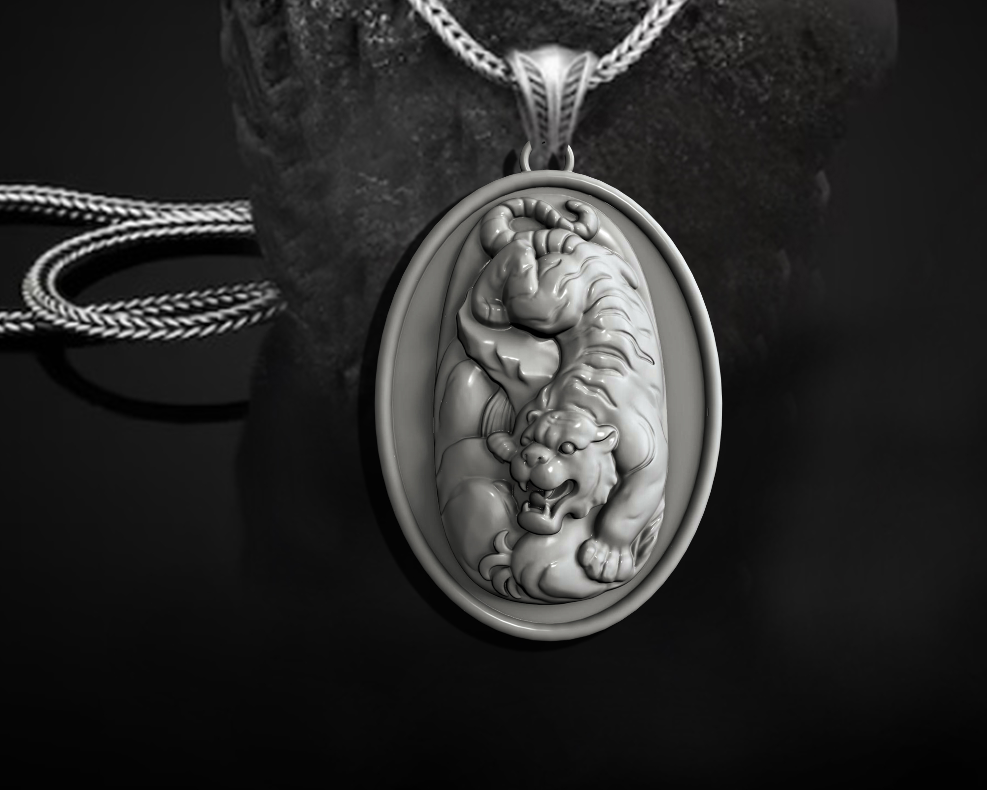 tiger pendant jewelry printable gold silver wedding 3dsmax artist metal prototype adjustable stl necklace necklaces bird pendants ancient lion animals 3D print model - Mito3D