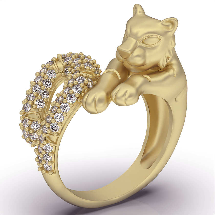 tigre anel prata ouro joalheria imprimível 3d modelo tendência moda Projeto zbrush pantera 3D print model - Mito3D