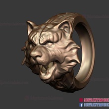 anel de tigre - jóias anéis impressão 3d do arquivo crânio escultura selvagem luz sexo masculino os homens stl zbrush natureza leão jóia prata printable diamante ouro 3d print model - Mito3D