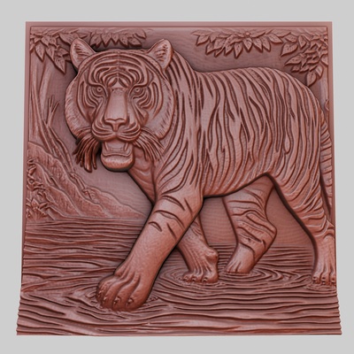 tigre erre eaux bord 3d imprimante modèle animal obj stl art 3dmodel sculpture faune mammifère oiseau reptile prédateur herbivore créature marine nature imprimable soulagement yeggi mito3d 3d print model - Mito3D