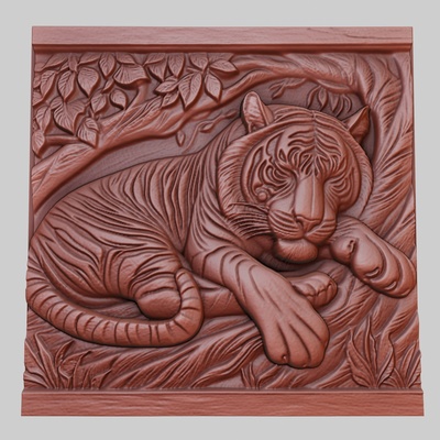 tigre dort arbre 3d imprimante modèle animal obj stl art 3dmodel sculpture faune mammifère oiseau reptile prédateur herbivore créature marine nature imprimable soulagement yeggi mito3d 3d print model - Mito3D