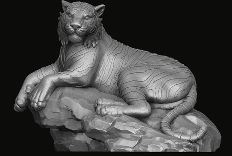 tiger statue 3d print model Art ram animal pendant sculpture medallion jewelry relief bas carve art antique 3d print model - Mito3D