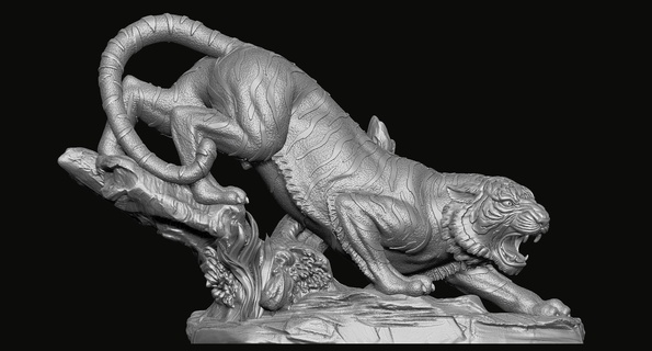 tigre statue 3d impression modèle animal jouet faible poly math art or argent pendentif bague forêt 3d print model - Mito3D