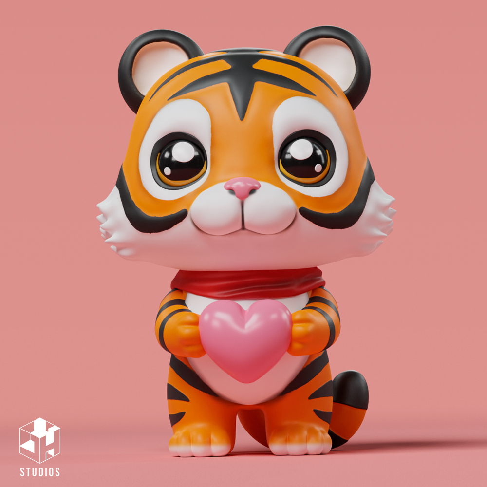 tigre kawai amor animal pareja león arte juguete 3D print model - Mito3D