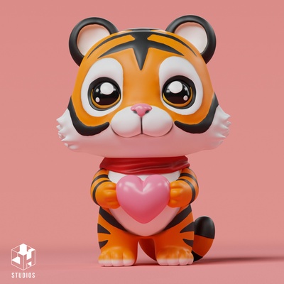 tigre kawai love animal amor pareja leon art toy 3d print model - Mito3D
