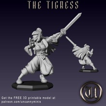 tigre gioco femmina umano nobile monaco guerriero combattente gratuito 3d stampabile mini miniatura dnd d dnd5e ttrpg rpg 3d print model - Mito3D