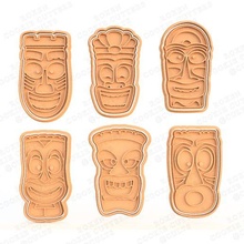 tiki mascaras Galleta cortador conjunto 6 sello galletas cocinar hogar casa cocina cortadores maya carnaval antiguo historia 3d print model - Mito3D