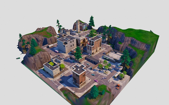 tilted towers - fortnite ingame photogrammetry map city town epic games land card battle royale 3d print model - Mito3D
