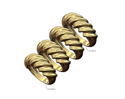 inclinado ondulaciones Hazme anillo us tamaños 6to9 3d impresión modelo acanalado ondulado estriado redondo banda oro plata imprimible declaración Moda joyería apilador apilable joya cuerno 3d print model - Mito3D