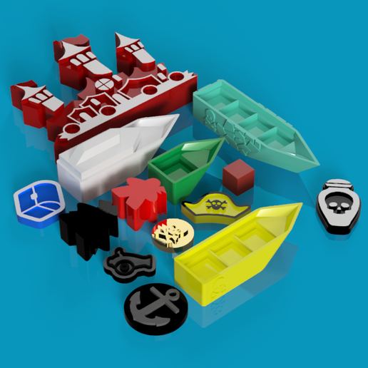 tiny epic pirates print play components game boardgame meeples tabletop ship boats tokens 3D print model - Mito3D