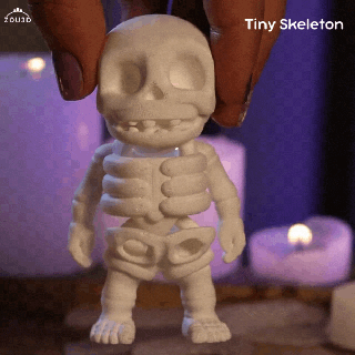 tiny skeleton halloween articulated flexi keychain 3mf print place supports cute animals 3d print model - Mito3D