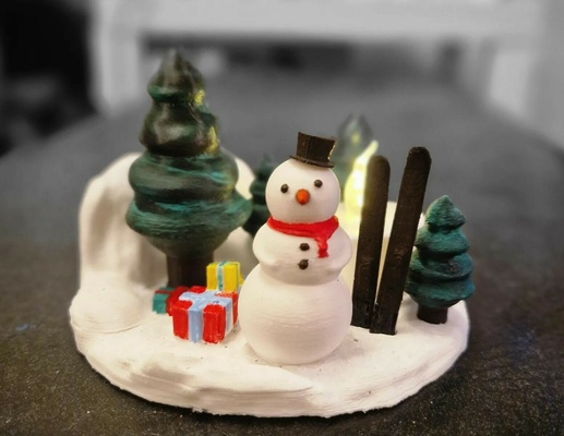 minuscule bonhomme neige paysage led light décoration bougie lumière noël thé 3d print model - Mito3D