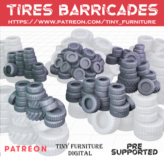 tire barricades Game miniatures tabletop wargames roleplaying fallout wasteland terrain sci-fi 28mm 3d print model - Mito3D