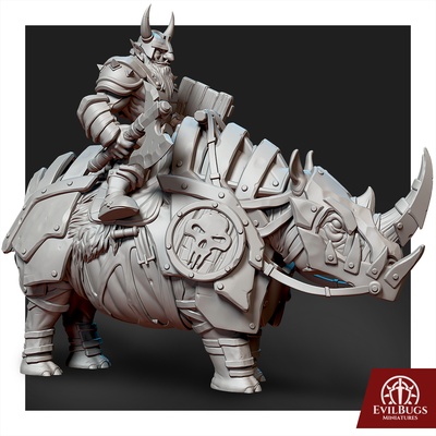 titan rhinocéros mastodonte jeu armure orc orcs sombre fantaisie guerrier masse hache épée miniature aventure minis dnd ttrpg wargaming 32mm 5e insectes maléfiques 3d print model - Mito3D