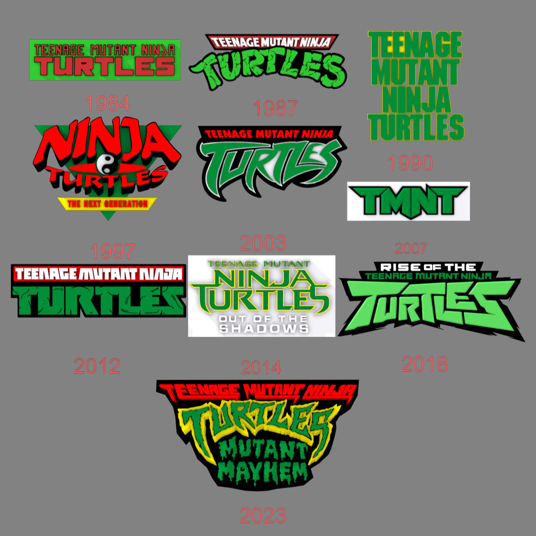 tmnt logos 1984 2023 renderizable imprimible modelos Adolescente mutante tortugas ninja 80s Arte señales miguel ángel donatello leonardo comercialización cómic historieta tv Clásico 3D print model - Mito3D