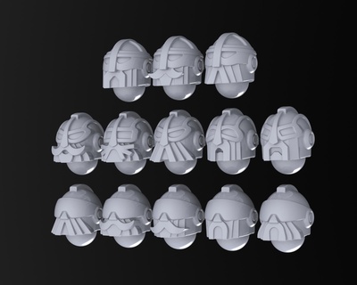 tofty's armoured space dwarf heads 1 28mm warhammer 40k space dwarf 28mm wargames dwarves dwarf squat rogue trader space marine helmet  3d print model - Mito3D